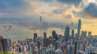 在香港香港城市景观高的观点维多利亚峰时间<strong>孩子</strong>锅拍摄